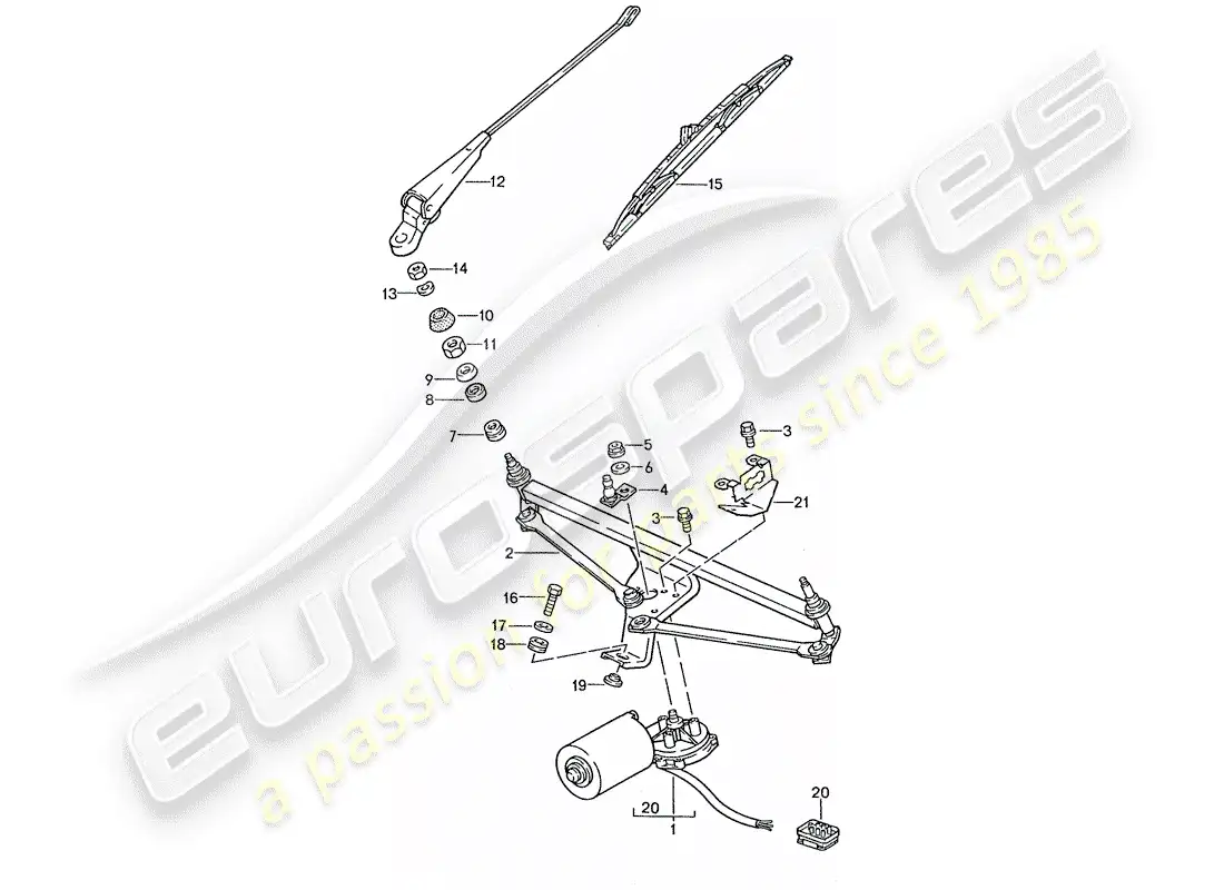 porsche 1988 (928) sistema de limpiaparabrisas diagrama de piezas