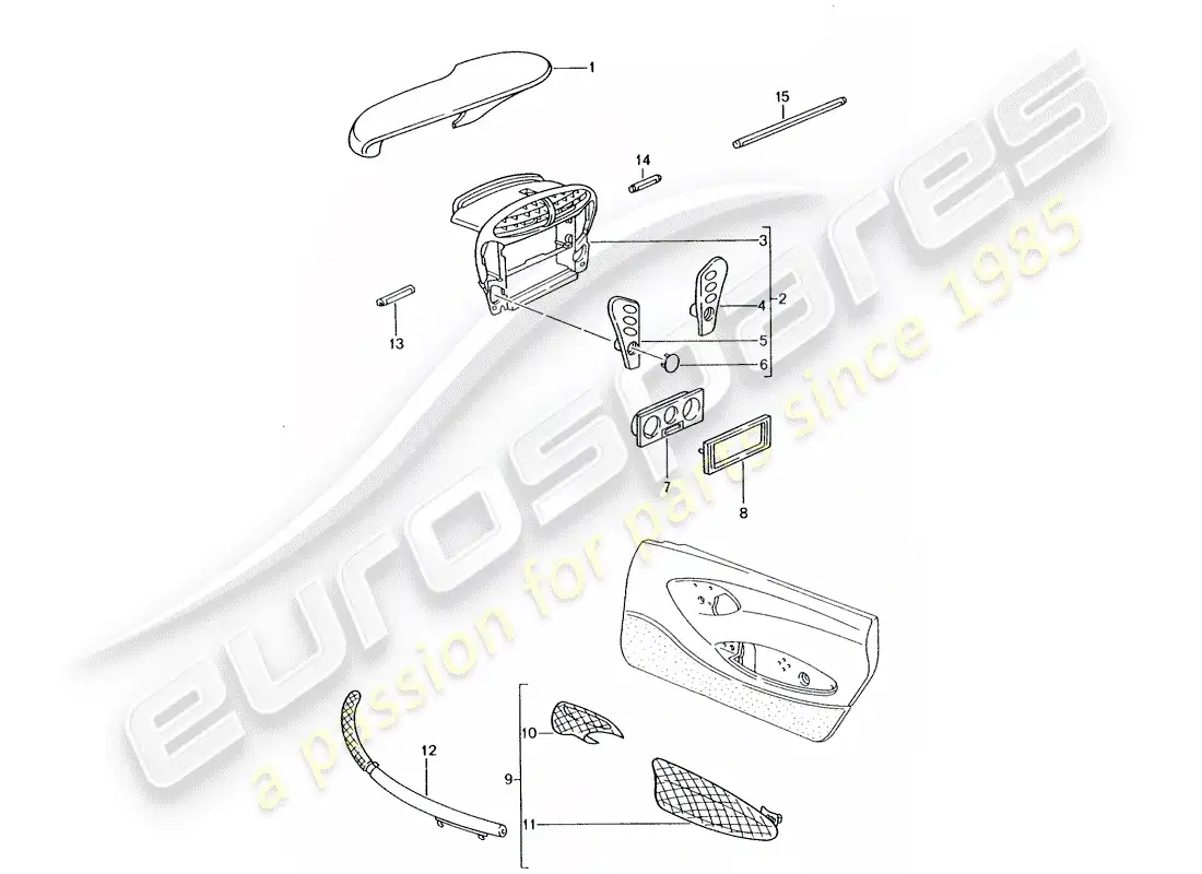 porsche 1992 (tequipment) caja de instrumentos diagrama de piezas