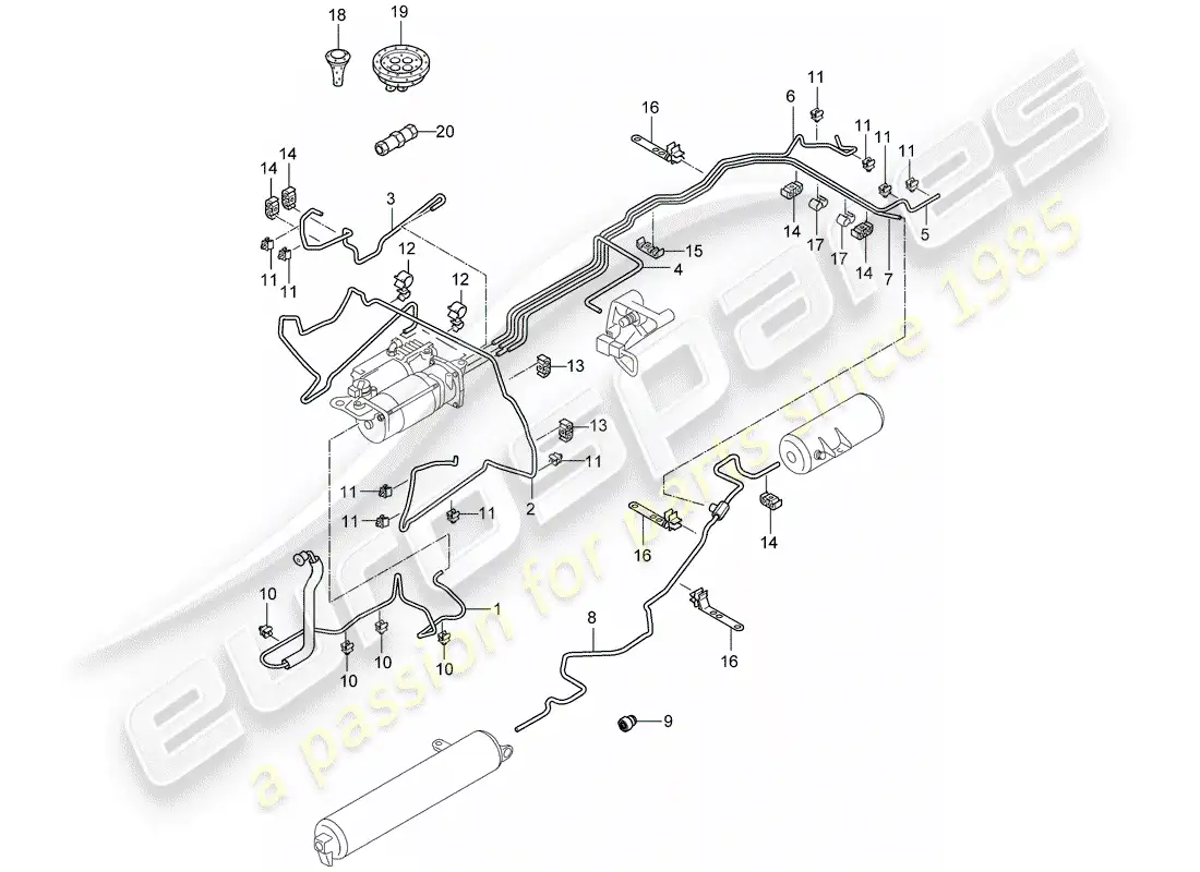 porsche 2005 (cayenne e1 9pa) sistema autonivelante diagrama de piezas