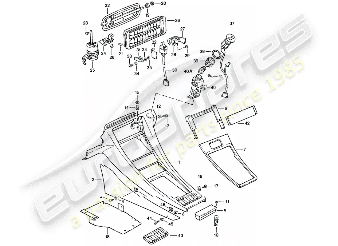 porsche 1985 (928) center console diagrama de piezas