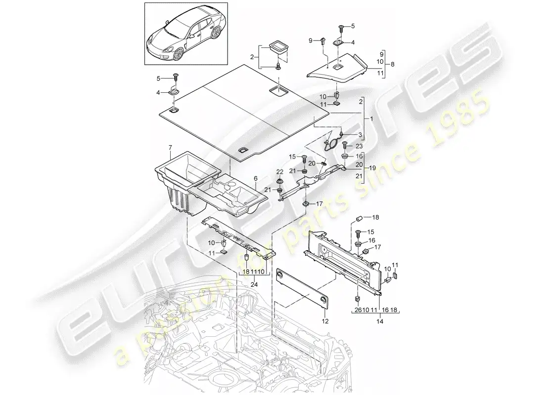 porsche 2010 (panamera 970) adornos diagrama de piezas