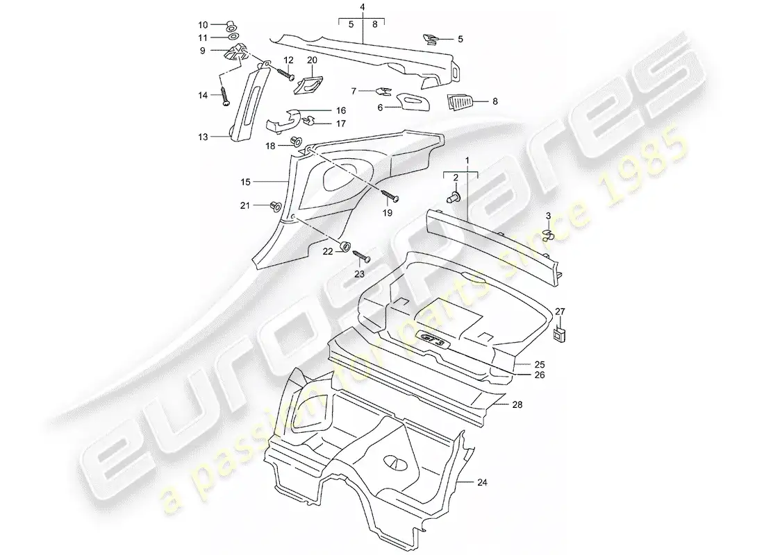 porsche 2005 (996 gt3) adornos diagrama de piezas