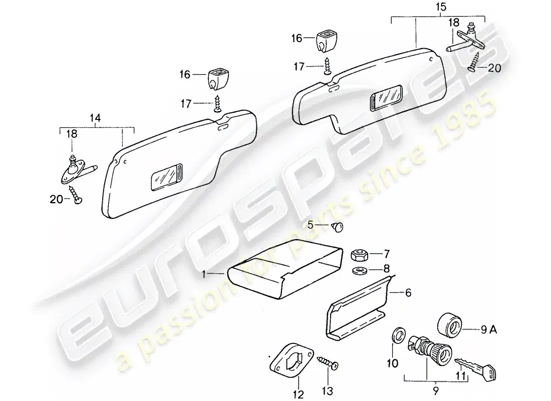porsche 1988 (959) guantera - visera solar diagrama de piezas
