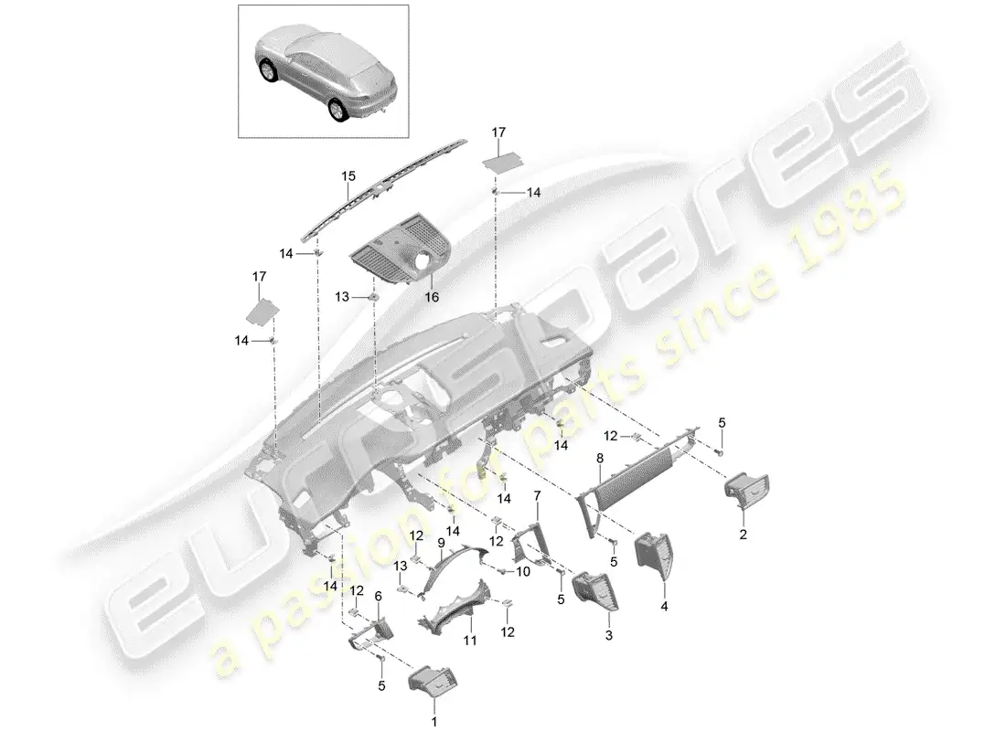 porsche 2016 (macan) accesorios diagrama de piezas