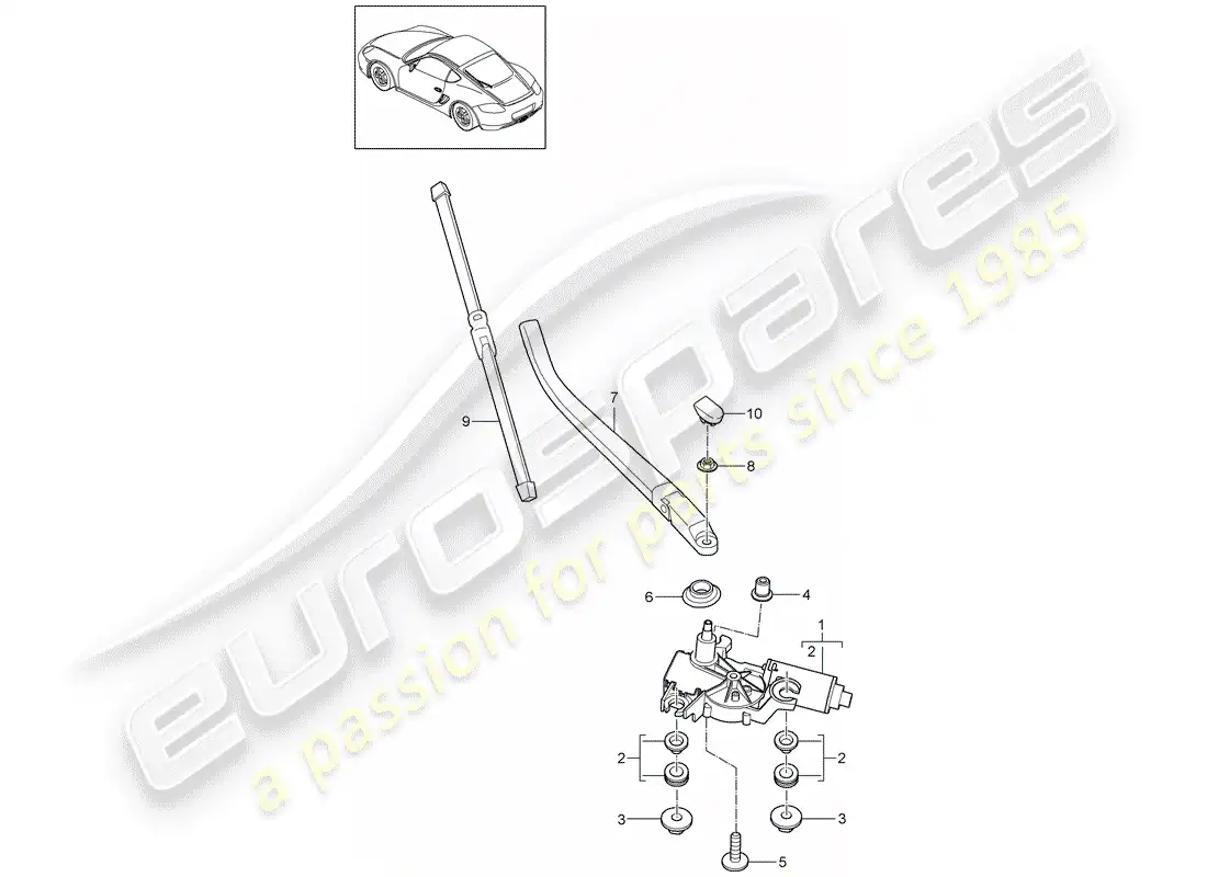 porsche 2011 (987 cayman) limpiaparabrisas trasero diagrama de piezas