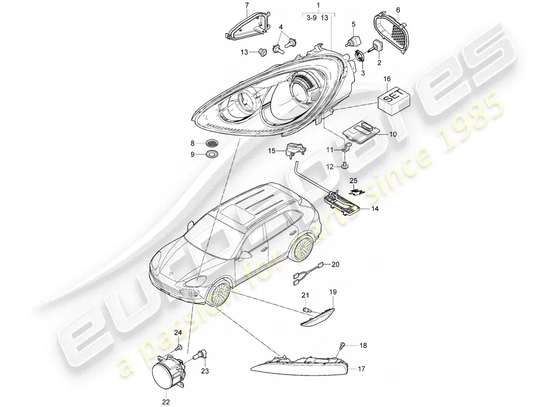 porsche 2017 (cayenne e2 92a) lámpara de cabeza diagrama de piezas