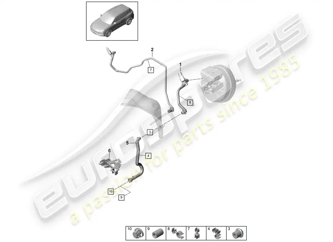 porsche 2019 (cayenne e3 9ya/9yb) línea de vacío diagrama de piezas