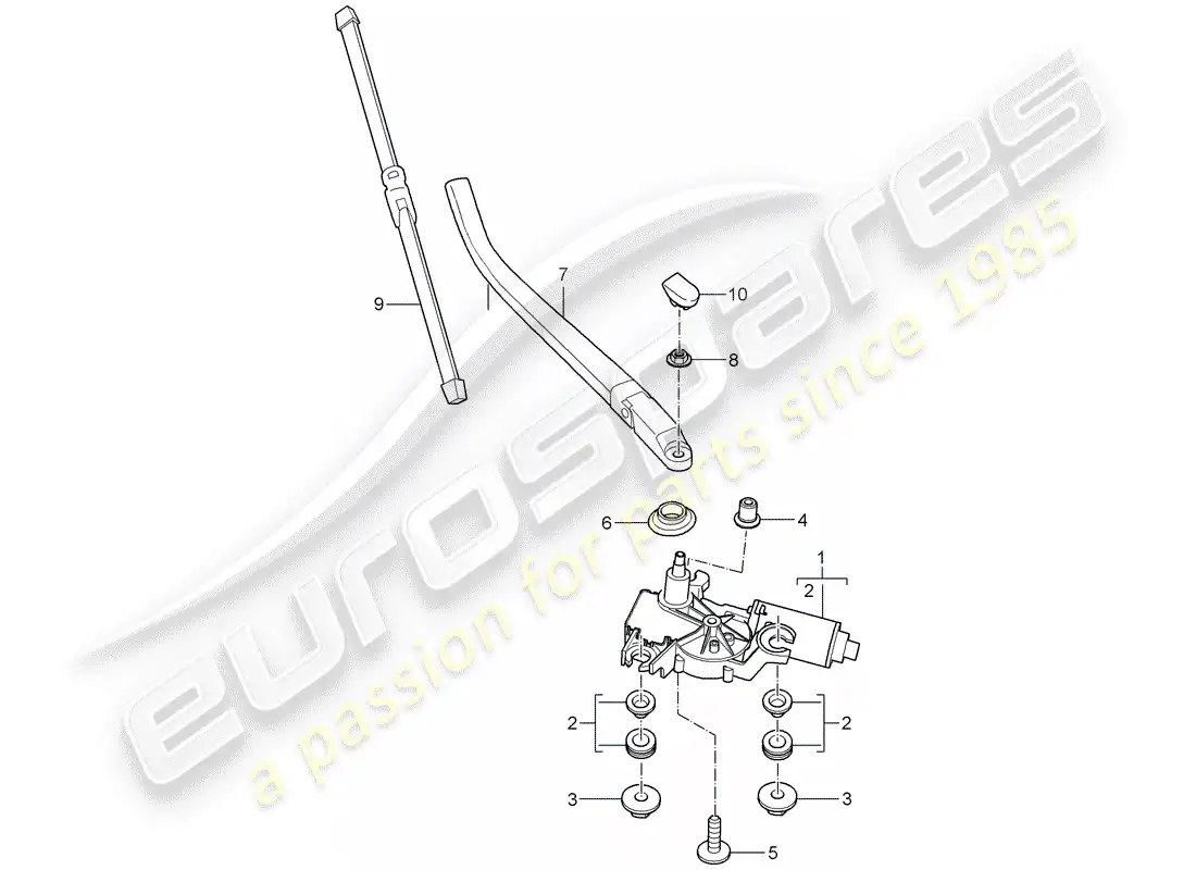 porsche 2006 (987 cayman) limpiaparabrisas trasero diagrama de piezas