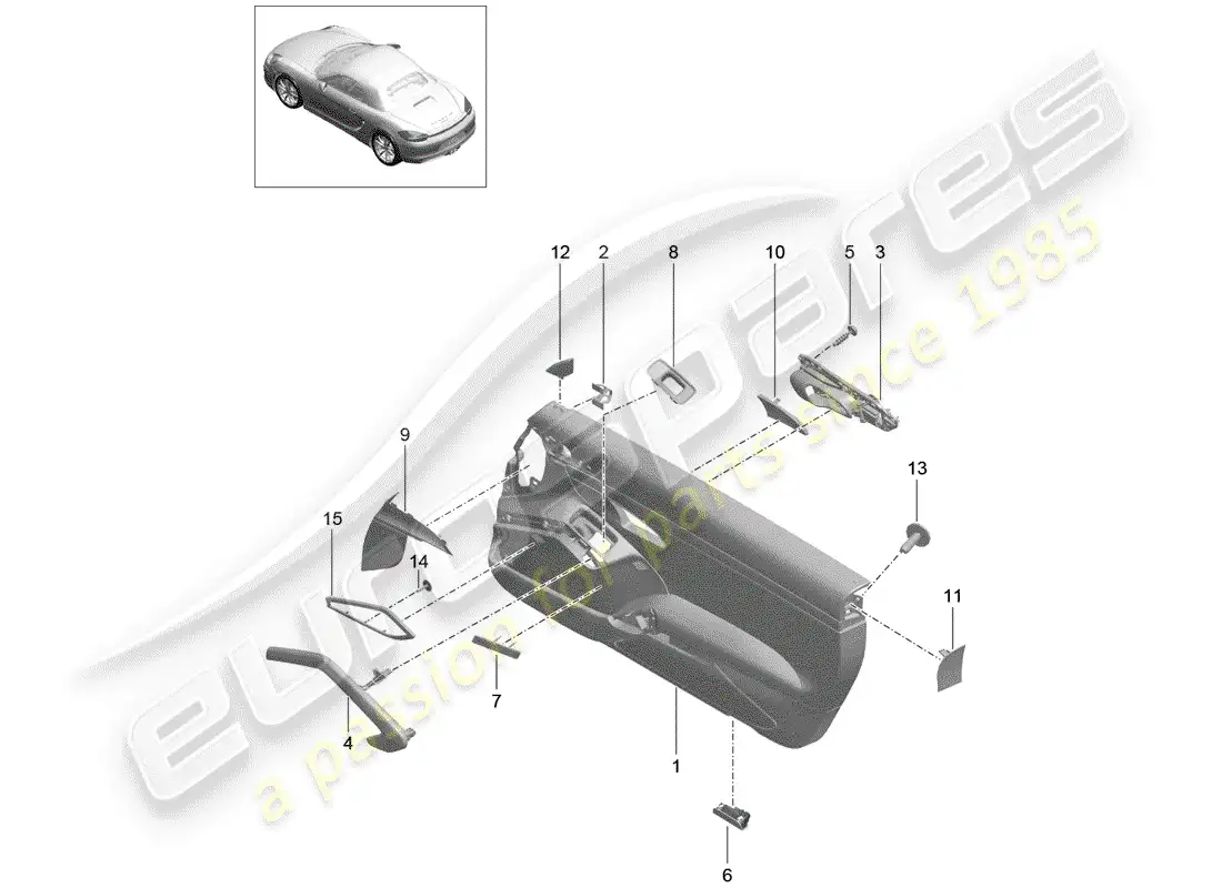 porsche 2013 (981 boxster) panel de la puerta diagrama de piezas