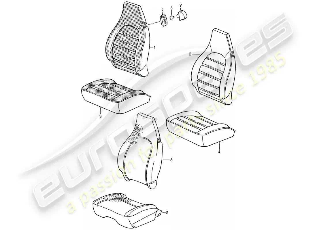 porsche 1988 (959) asiento delantero - funda diagrama de piezas