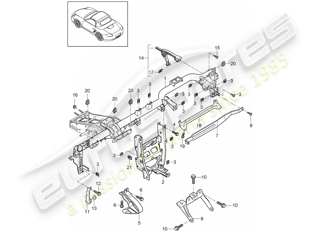 porsche 2012 (987 boxster) marco de retención diagrama de piezas