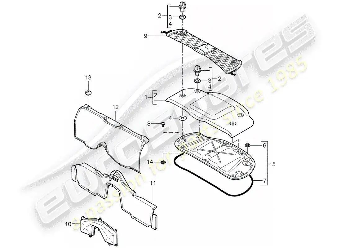 porsche 2008 (987 boxster) adornos diagrama de piezas