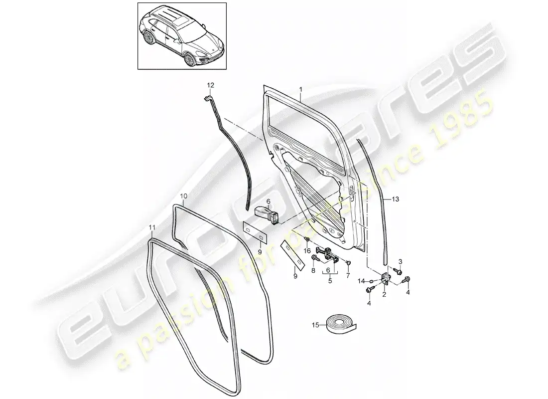 porsche 2016 (cayenne e2 92a) carcasa de la puerta diagrama de piezas
