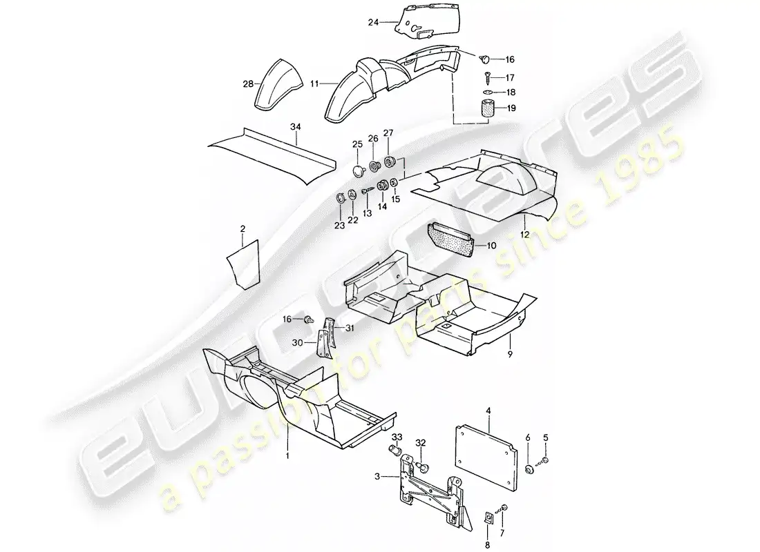 porsche 1990 (944) adornos diagrama de piezas