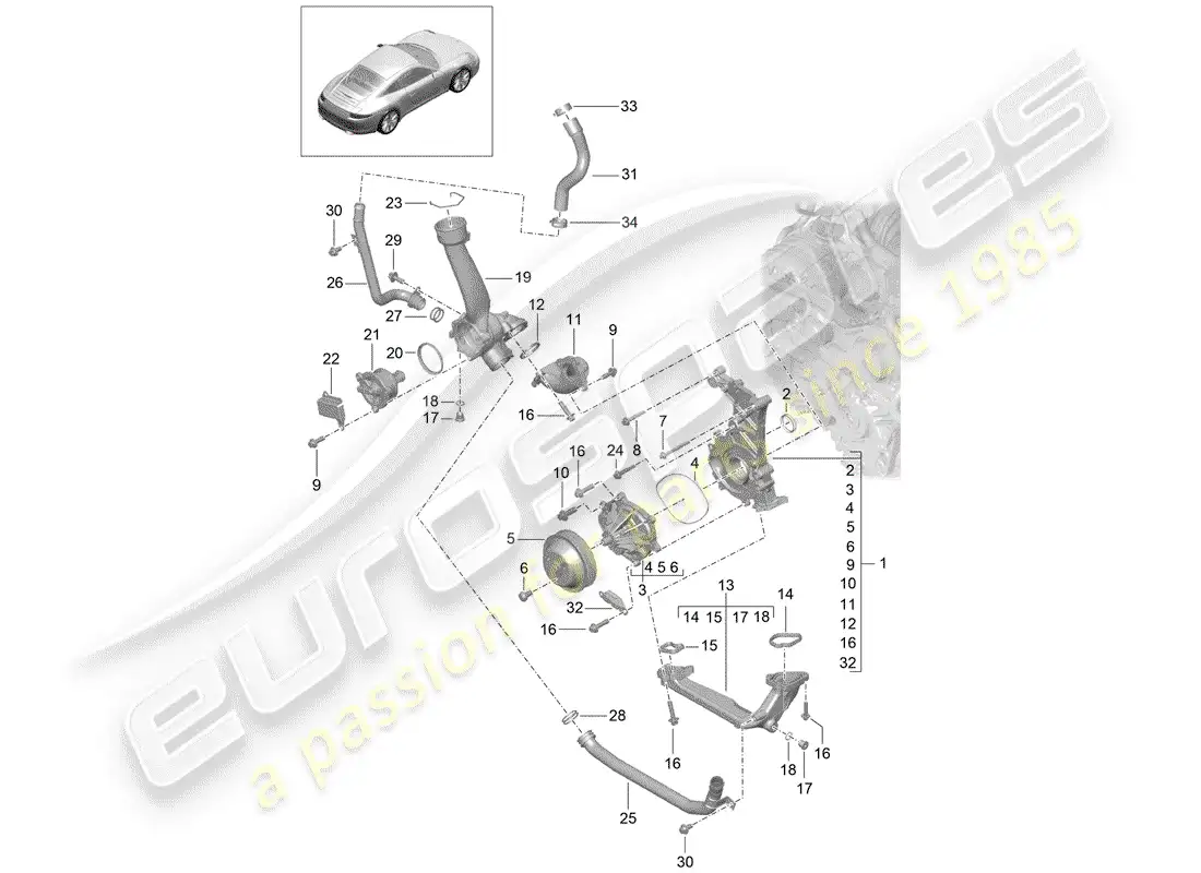 porsche 2012 (991-1) bomba de agua diagrama de piezas