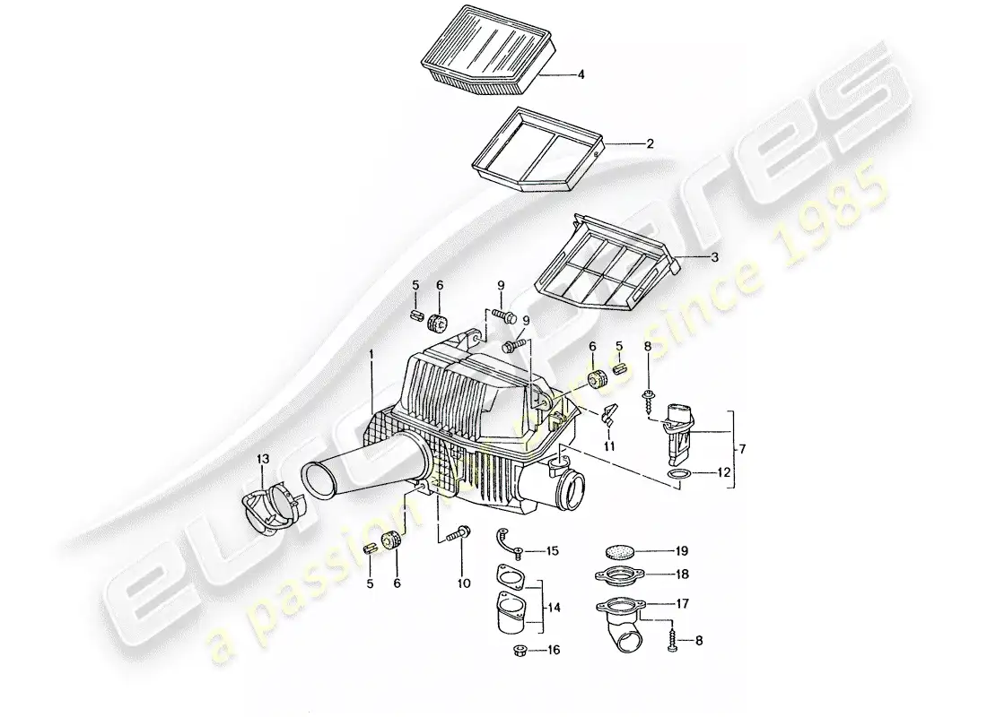 porsche 1999 (986 boxster) diagrama de piezas del limpiador de aire