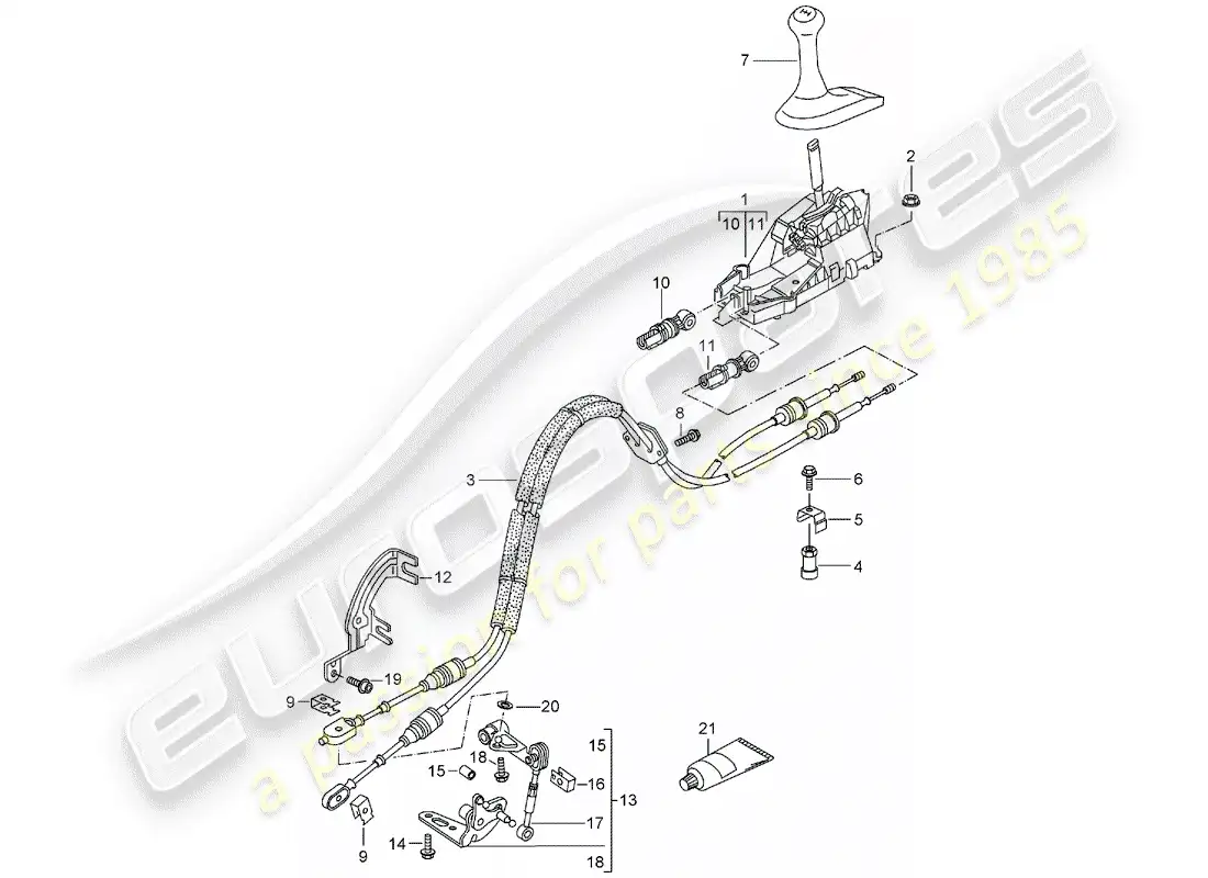 porsche 2000 (986 boxster) mecanismo de cambio - caja de cambios manual diagrama de piezas