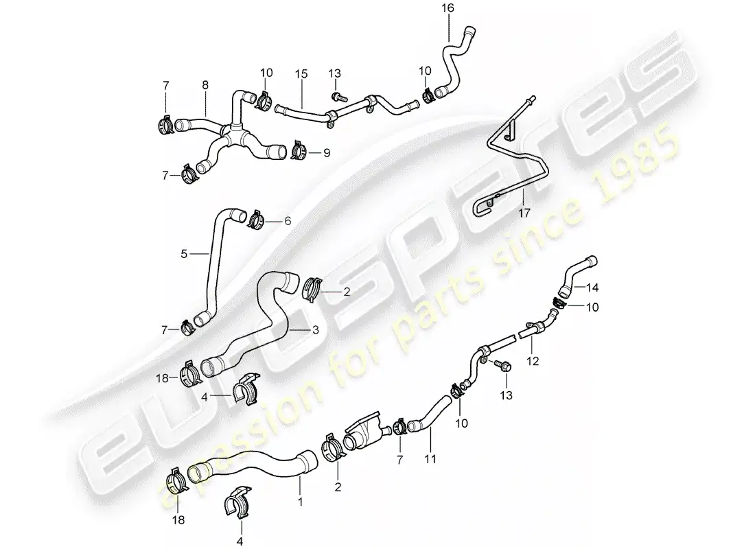 porsche 2001 (986 boxster) water cooling diagrama de piezas