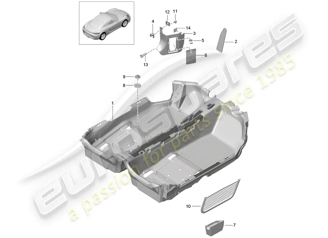 porsche 2018 (718 cayman) cubierta de piso diagrama de piezas