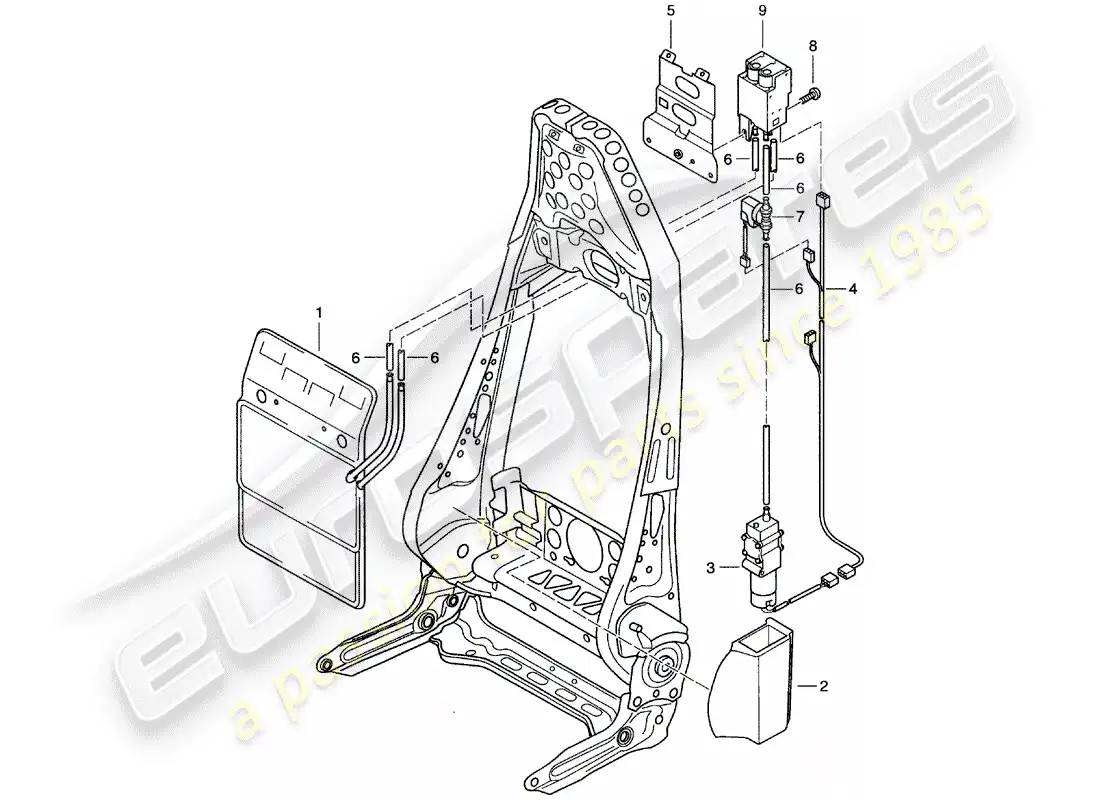 porsche 2001 (986 boxster) soporte lumbar diagrama de piezas