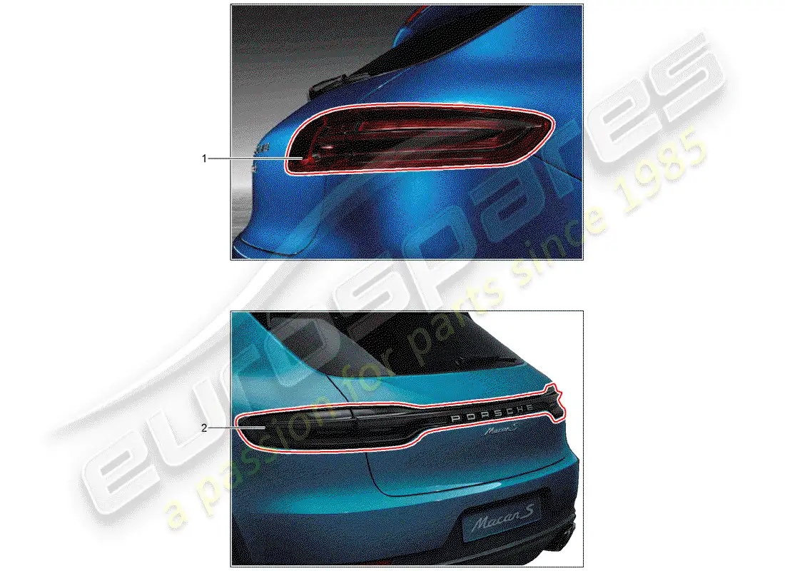 porsche 2016 (tequipment macan) luz trasera diagrama de piezas