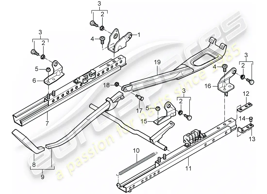 porsche 2001 (986 boxster) estructura del asiento - asiento deportivo diagrama de piezas