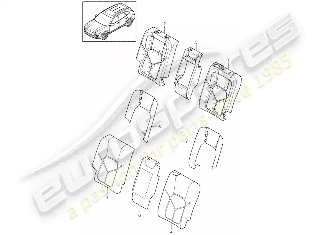 porsche 2018 (cayenne e2 92a) respaldo del asiento trasero diagrama de piezas