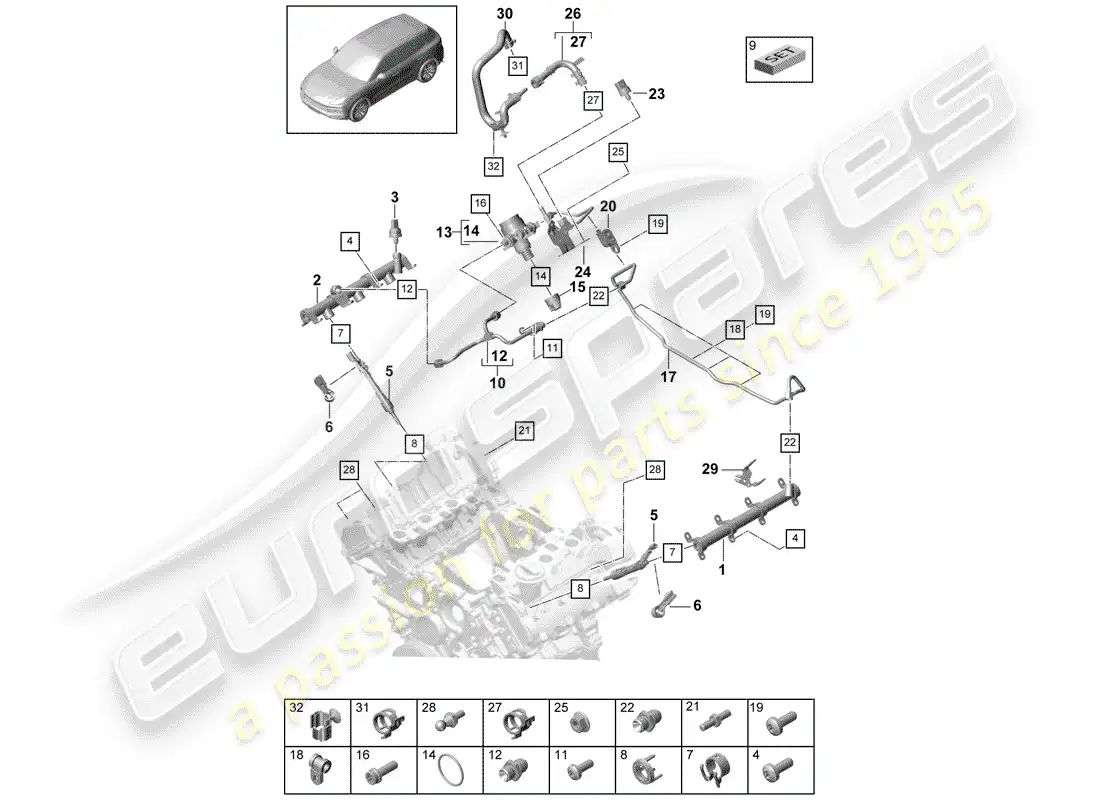 porsche 2018 (cayenne e3 9ya/9yb) tubo de recogida de combustible diagrama de piezas