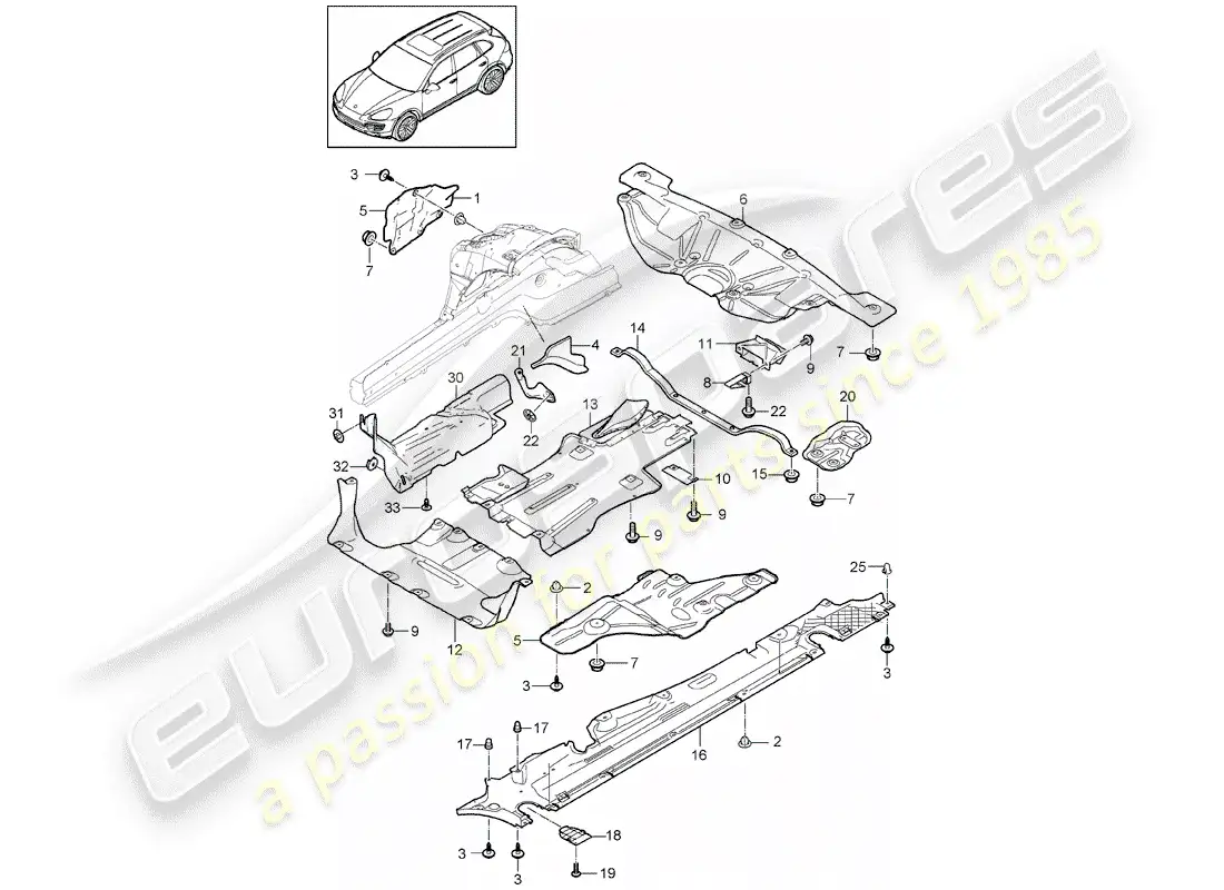 porsche 2016 (cayenne e2 92a) recubrimiento diagrama de piezas