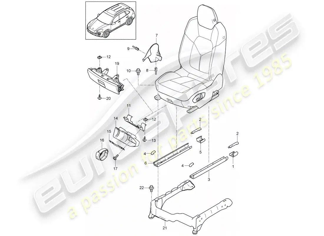porsche 2016 (cayenne e2 92a) asiento delantero diagrama de piezas