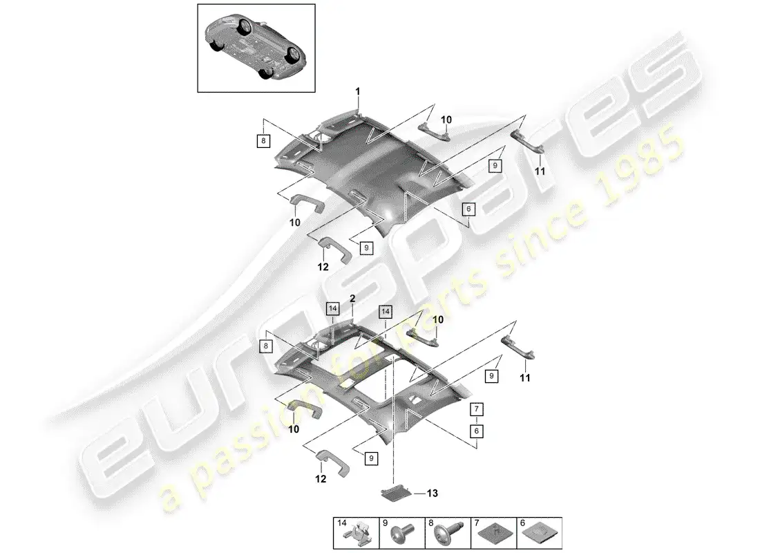 porsche 2017 (panamera 971-1) panel de adorno de techo diagrama de piezas