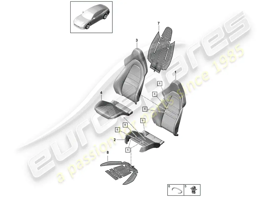 porsche 2018 (panamera 971-1) parte de espuma diagrama de piezas
