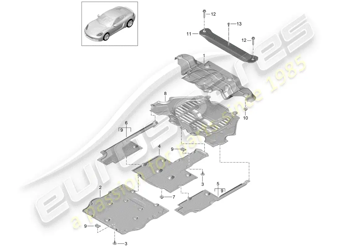 porsche 2020 (718 cayman) recubrimiento diagrama de piezas