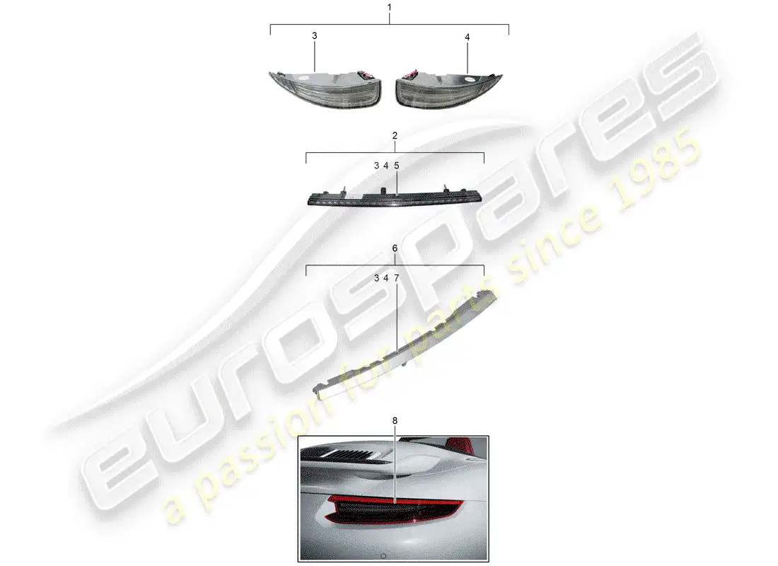 porsche 2013 (tequipment 98x/99x) luz trasera diagrama de piezas