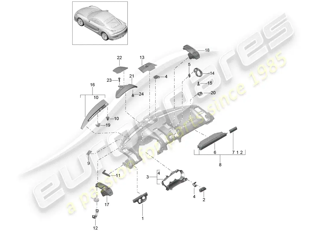 porsche 2016 (981 cayman gt4) accesorios diagrama de piezas