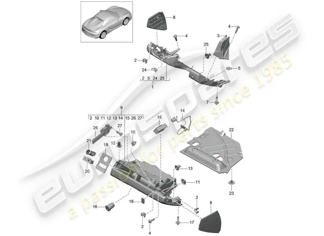 porsche 2016 (981 boxster spyder) guantera diagrama de piezas