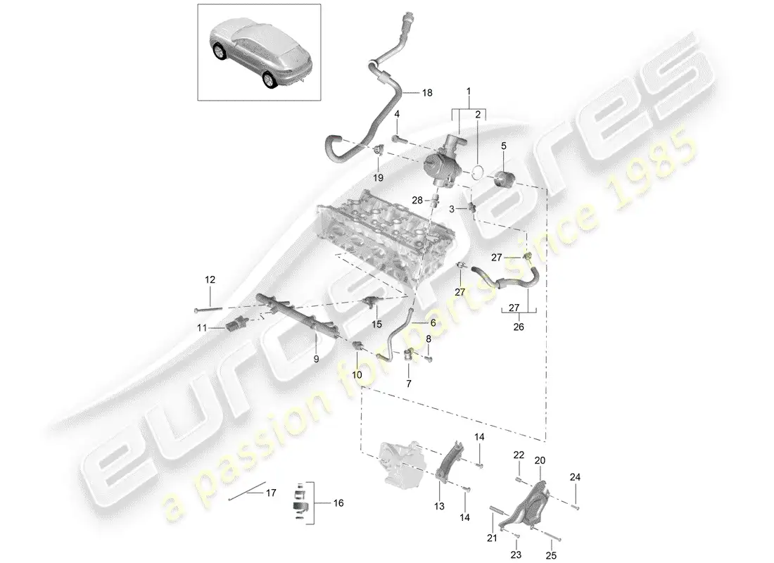 porsche 2018 (macan) diagrama de piezas del tubo de recogida de combustible