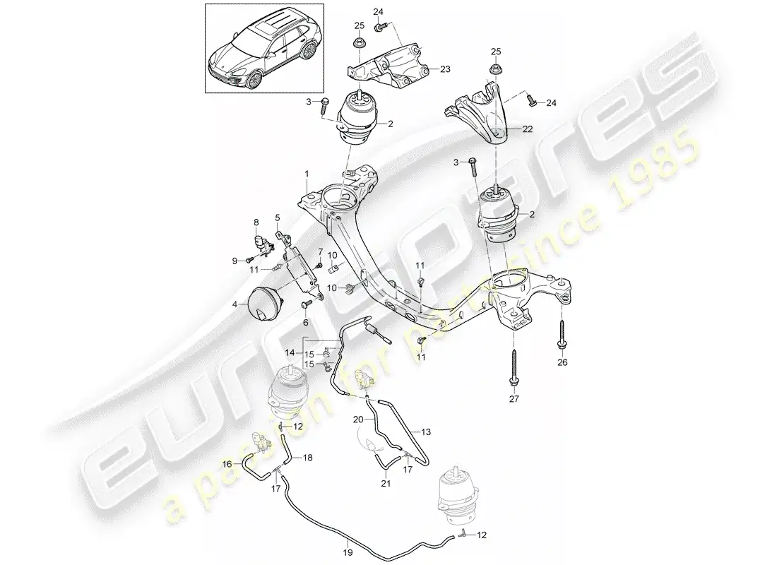porsche 2017 (cayenne e2 92a) dispositivo de elevación del motor diagrama de piezas