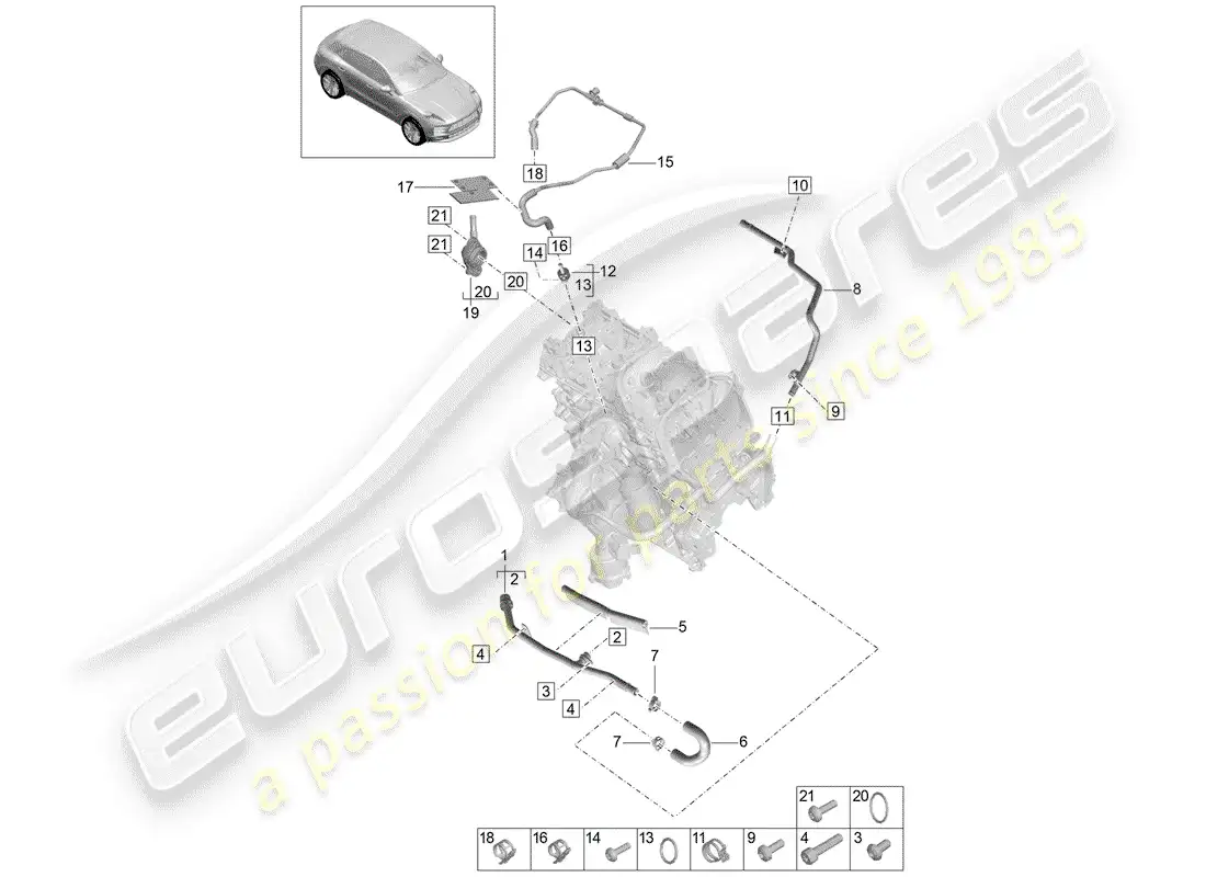 porsche 2019 (macan) water cooling diagrama de piezas