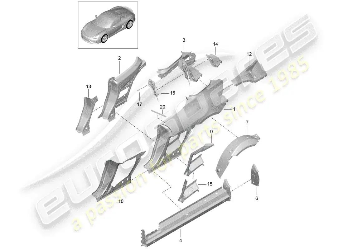 porsche 2016 (981 boxster spyder) panel lateral diagrama de piezas