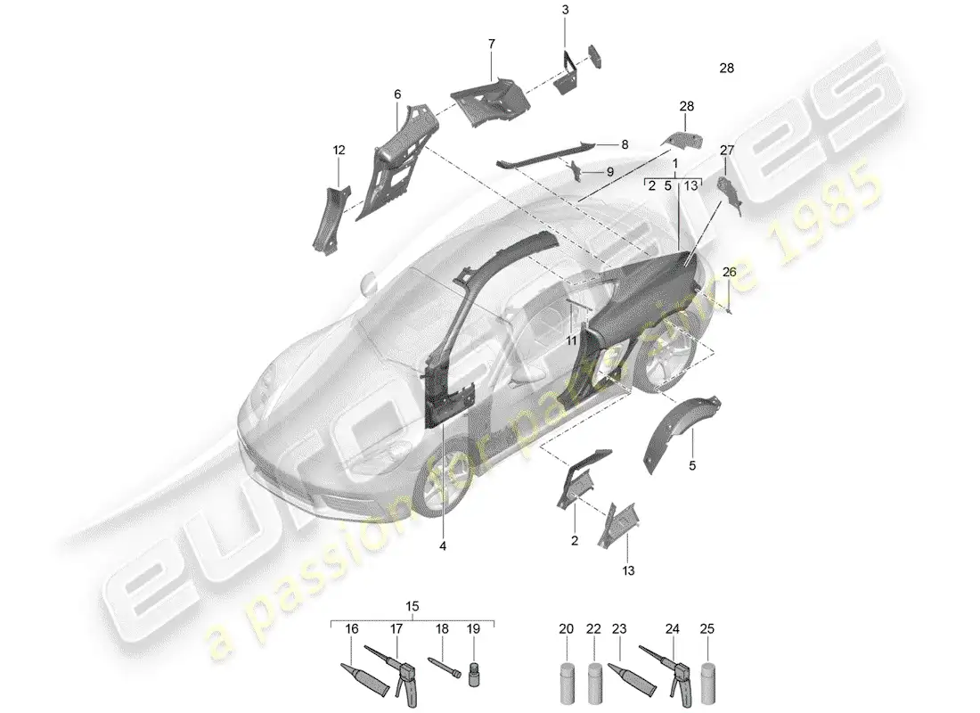 porsche 2017 (718 cayman) panel lateral diagrama de piezas