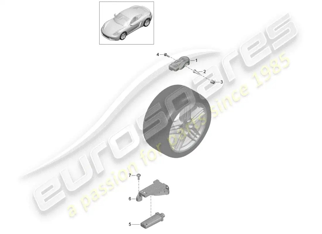 porsche 2019 (718 cayman) sistema de control de presión de neumáticos diagrama de piezas