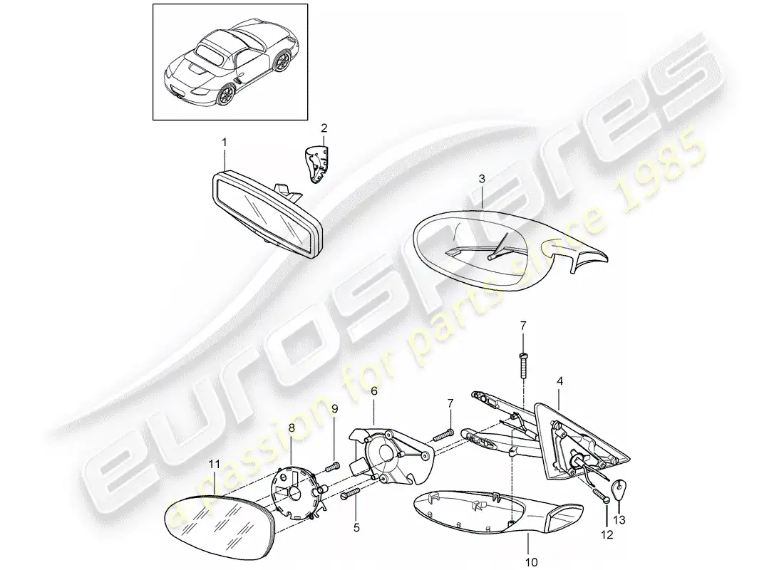 porsche 2012 (987 boxster) espejo retrovisor interior diagrama de piezas