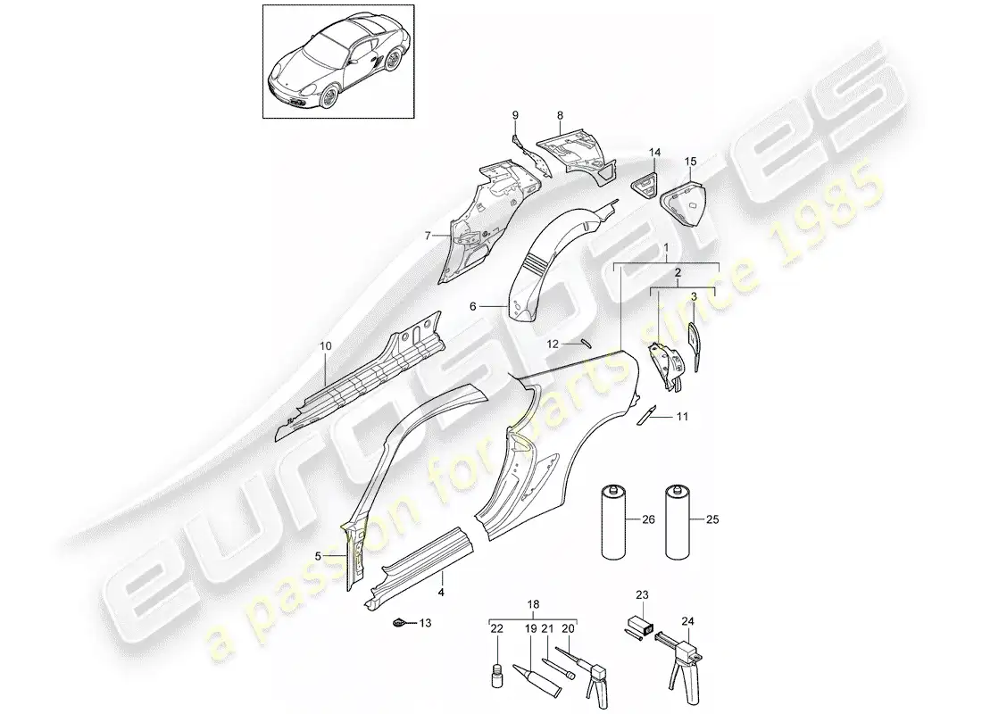 porsche 2009 (987 cayman) panel lateral diagrama de piezas