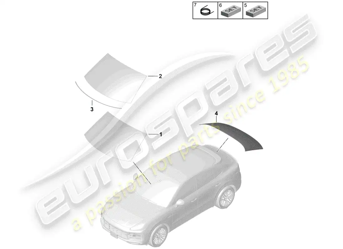 porsche 2018 (cayenne e3 9ya/9yb) vidrio del parabrisas diagrama de piezas