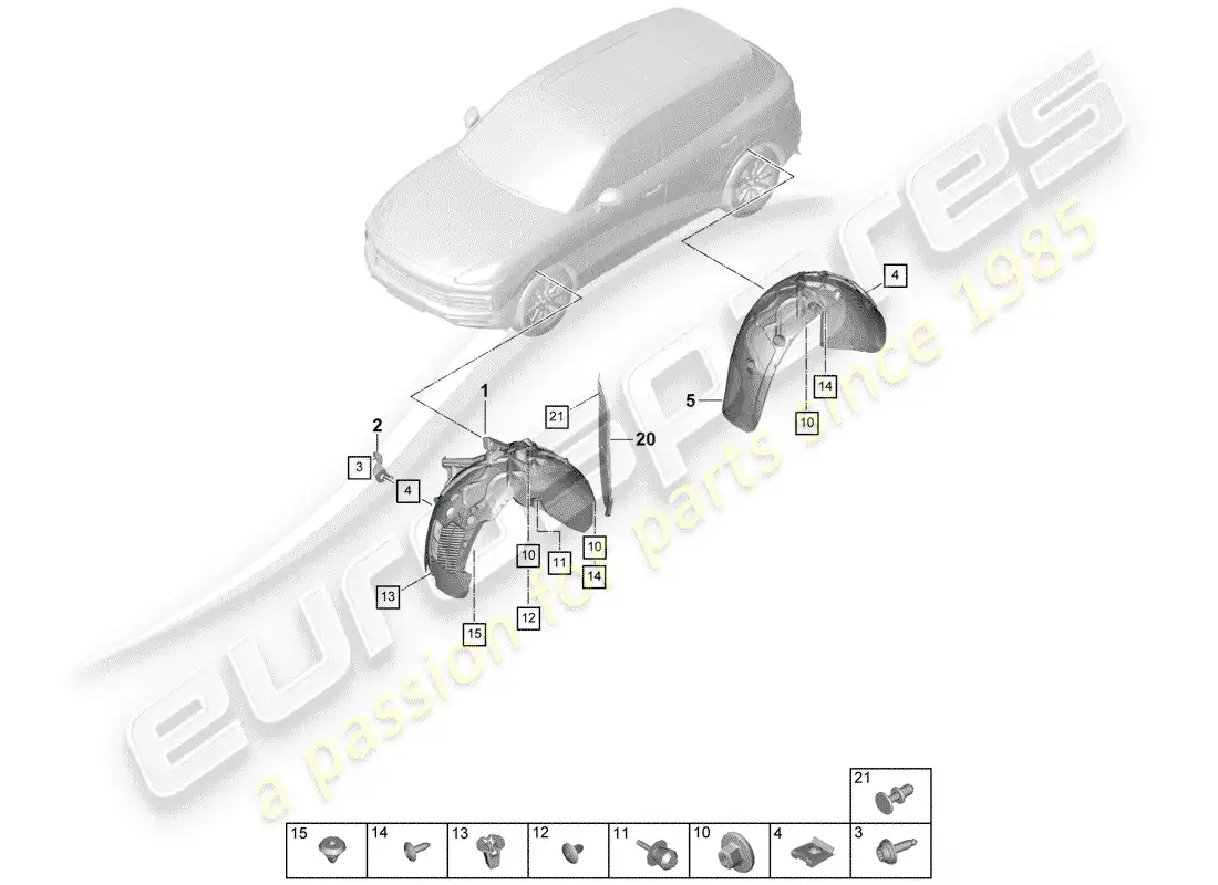 porsche 2018 (cayenne e3 9ya/9yb) recubrimiento diagrama de piezas