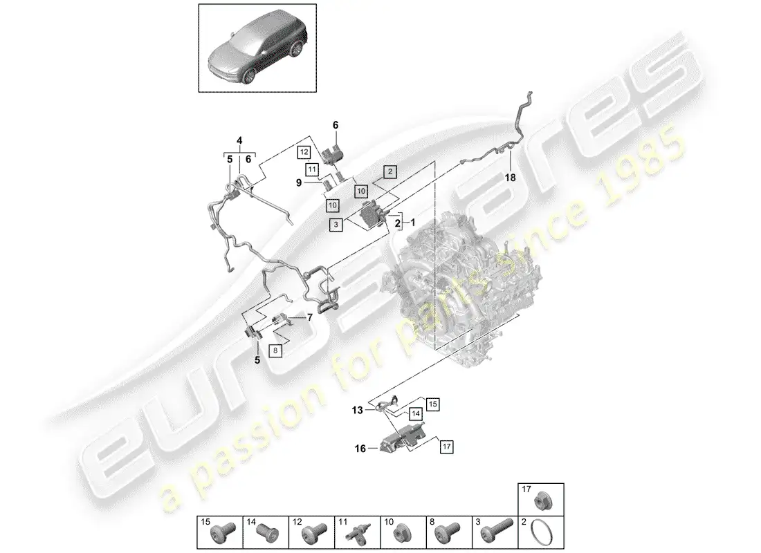 porsche 2018 (cayenne e3 9ya/9yb) sistema de vacío diagrama de piezas