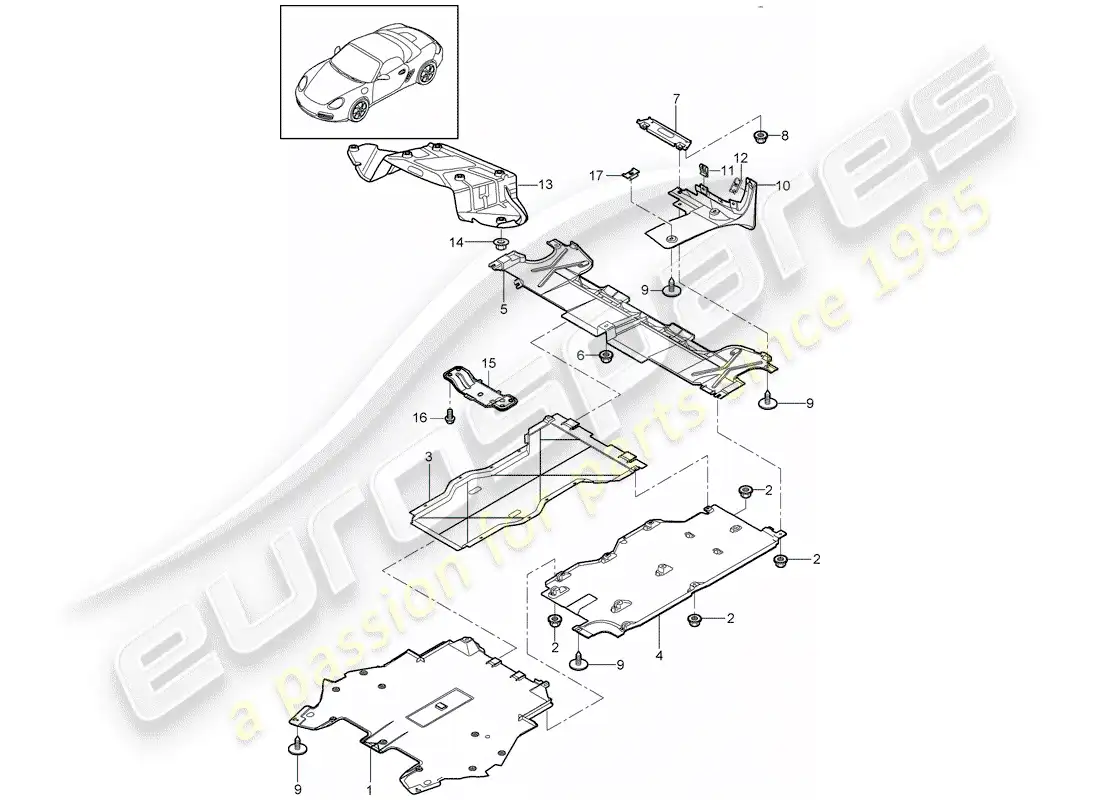 porsche 2012 (987 boxster) adornos diagrama de piezas