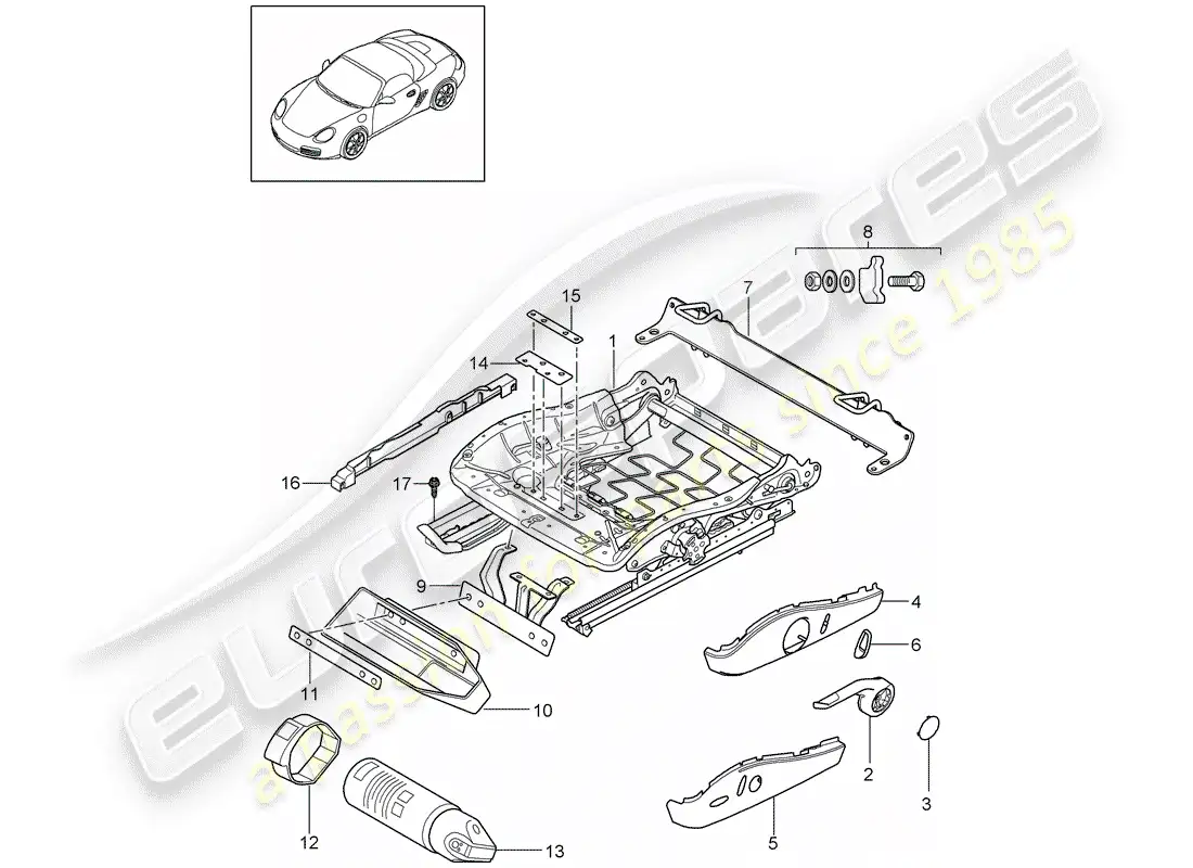 porsche 2012 (987 boxster) estructura del asiento diagrama de piezas