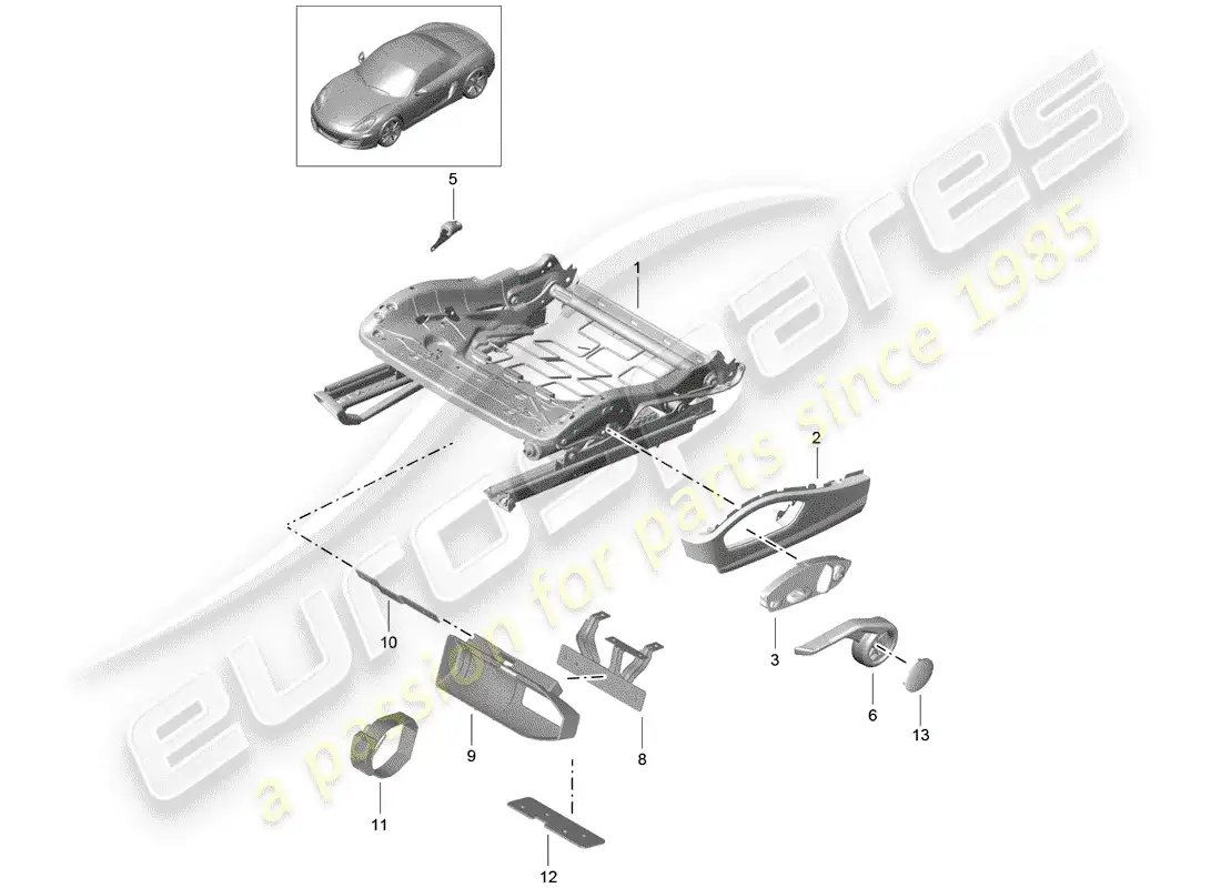 porsche 2016 (981 boxster) estructura del asiento diagrama de piezas